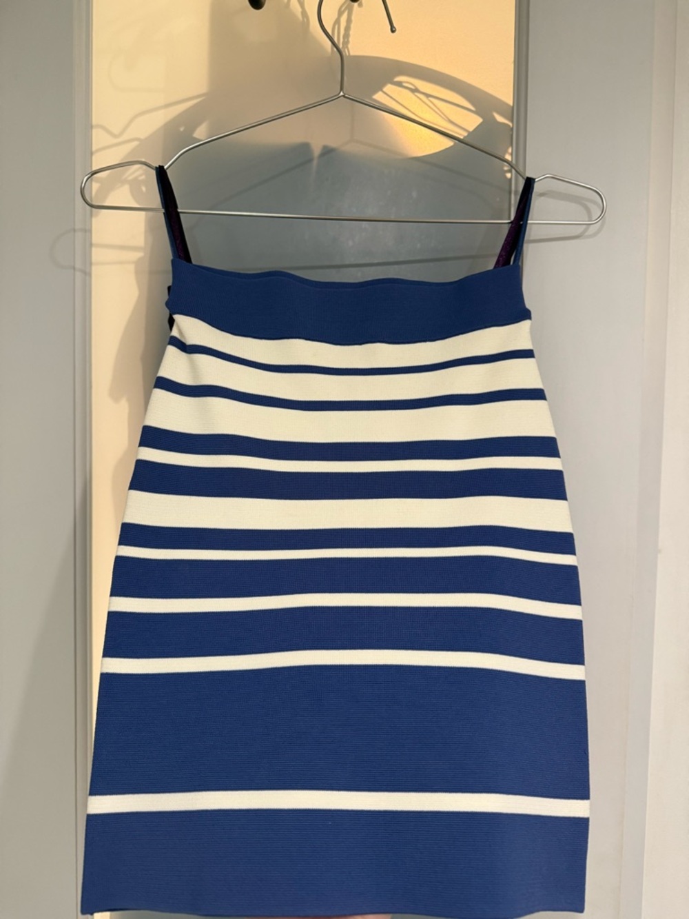 BCBG Blue and White Striped Pencil Skirt